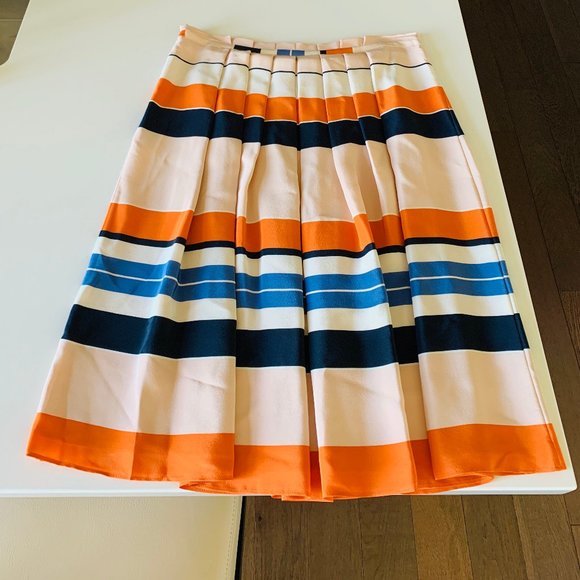 LK Bennett Orange Caitlyn Striped Silk Skirt - Picture 4 of 11